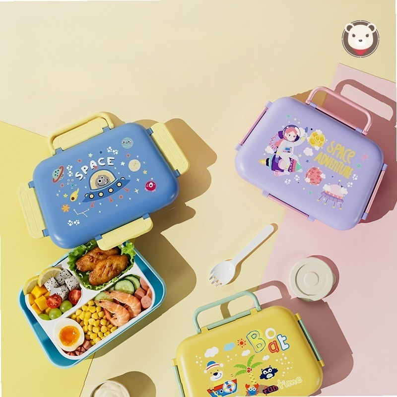 Meal Prep Lunch - กล่องอาหารปลอดสาร BPA เกรดอาหาร ใช้กับไมโครเวฟได้ พร้อมอุปกรณ์รับประทานอาหาร กล่องเบนโตะแบบพกพาสำหรับนักเรียน