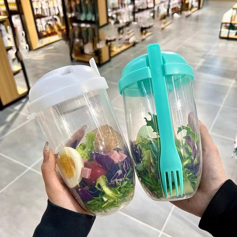 Meal Prep Yogurt Containers - ถ้วยสลัดโยเกิร์ตข้าวโอ๊ตบดแบบพกพา, set wadah พร้อมส้อมและซอสถ้วยถ้วยเบนโตะชามอาหารกล่องข้าวกลางวันในครัว