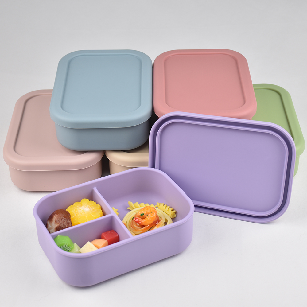 Meal Prep Meal Ideas - กล่องอาหารกลางวันแบบซิลิโคน 3 ช่อง สำหรับเด็กและผู้ใหญ่ - ป้องกันการรั่วซึม