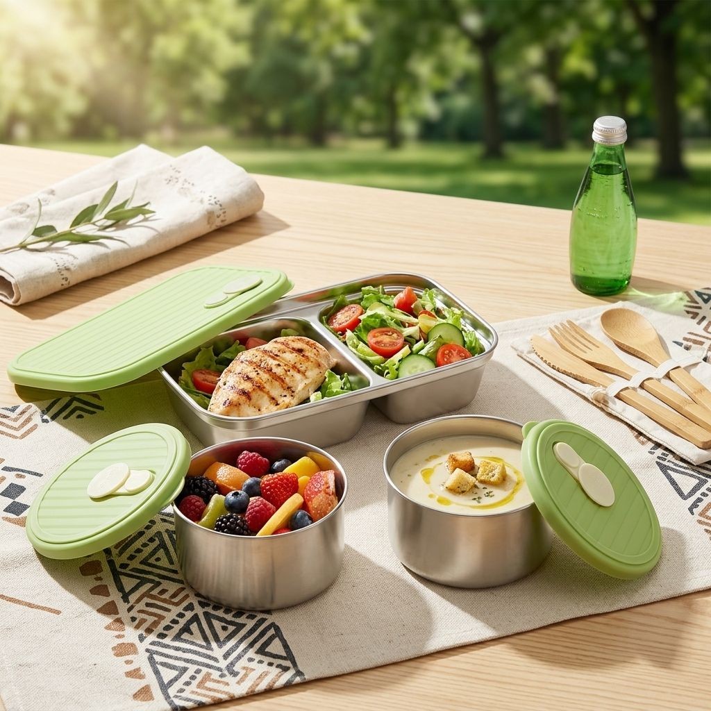 Meal Prep Meal Ideas - กล่องเบนโตะสแตนเลส 304 ใช้กับไมโครเวฟได้ สำหรับผู้ใหญ่และเด็ก ชุดกล่องอาหารกลางวัน กล่องเก็บอาหารสำหรับเตรียมอาหาร