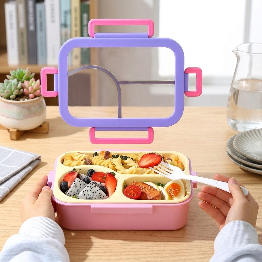 Meal Prep Lunch - กล่องอาหารสแตนเลส 3 ช่อง ป้องกันการรั่วซึม สำหรับโรงเรียน ที่ทำงาน