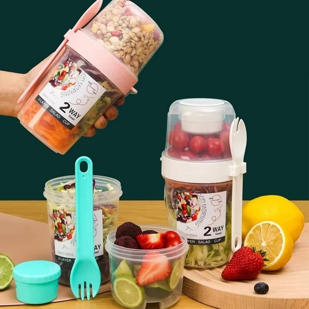 Meal Prep Yogurt Containers - ถ้วยสลัดพกพา ถ้วยอาหารเช้า ถ้วยแบ่งชั้นใส่อาหาร โยเกิร์ต ซีเรียล ข้าวโอ๊ต