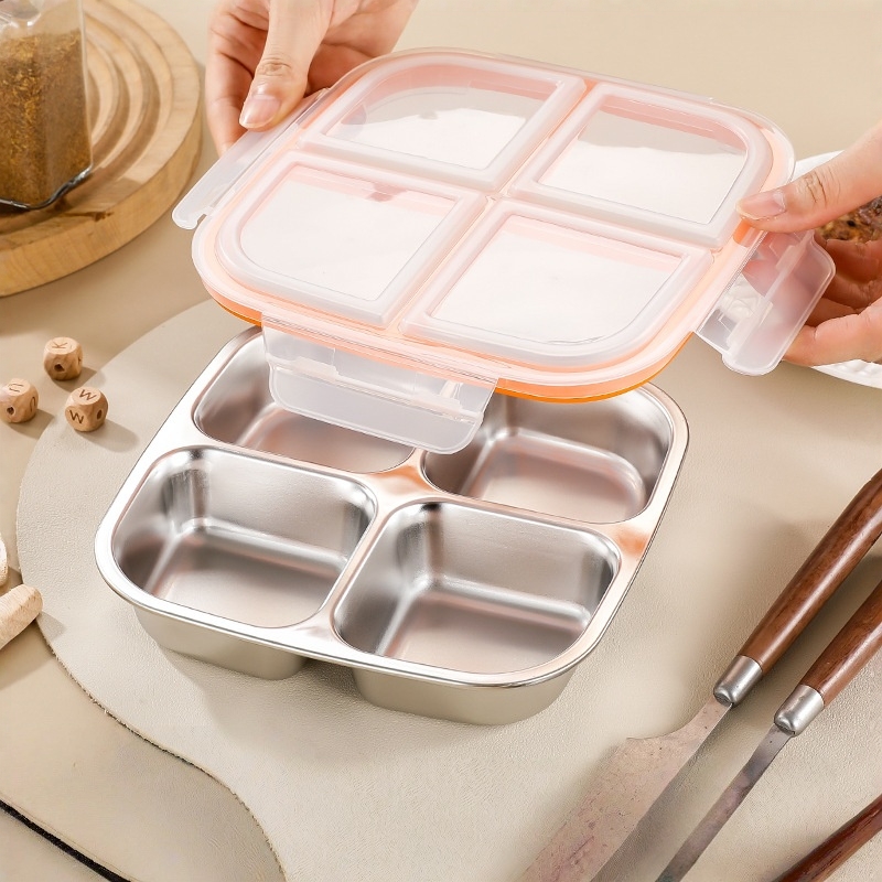 Meal Prep Meal Ideas - กล่องอาหารกลางวันสแตนเลส 304 ขนาด 600 มล. กล่องเบนโตะพร้อมฝาปิดกันรั่วซึม