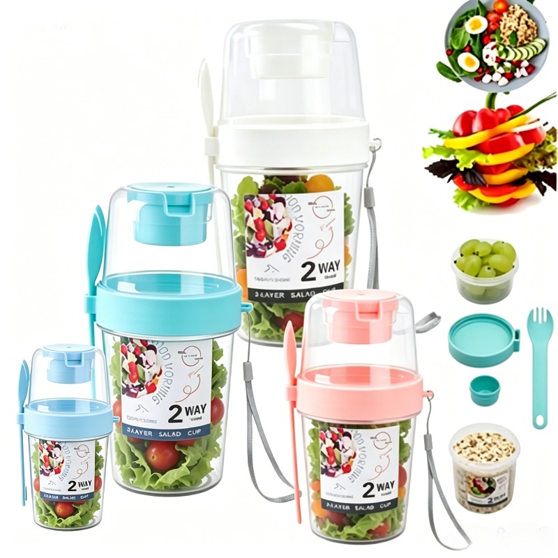 Meal Prep Yogurt Containers - ถ้วยสลัดพกพา ถ้วยข้าวโอ๊ตคู่ ถ้วยโยเกิร์ต ถ้วยผลไม้และผักลดไขมัน พร้อมฝาปิดและช้อน กล่องอาหารเช้า