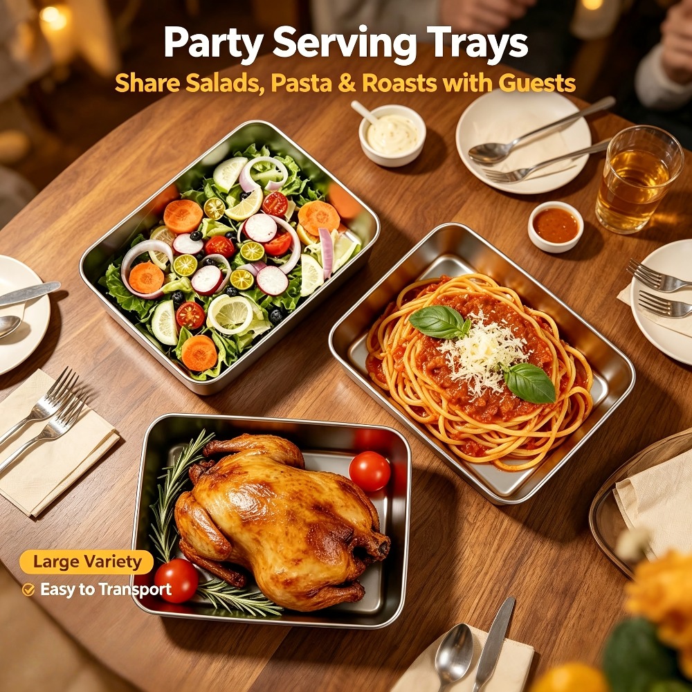 Meal Prep Chef - ถาดเก็บอาหารสแตนเลส 6 ชิ้น พร้อมฝาปิด ทนความร้อนในเตาอบ สามารถวางซ้อนกันได้
