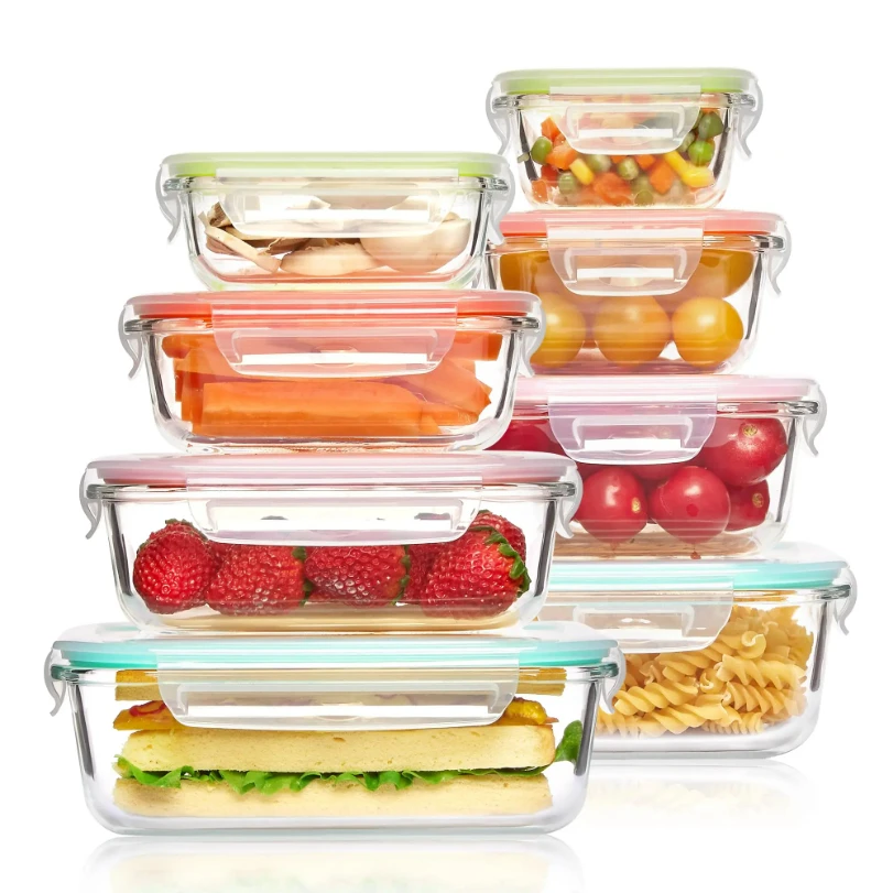 Meal Prep Box - กล่องอาหารกลางวันแก้วสำหรับเก็บอาหาร, กล่องเตรียมอาหาร, กล่องเบนโตะปิดสนิท, ใช้ได้กับไมโครเวฟ, เตาอบ, ตู้แช่แข็ง
