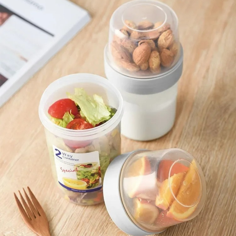 Meal Prep Yogurt Containers - ชุดกล่องอาหารเช้าพร้อมฝาปิด ประกอบด้วย ข้าวโอ๊ต ซีเรียล ถั่ว โยเกิร์ต