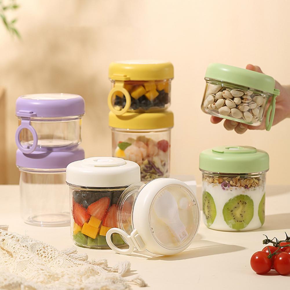 Meal Prep Overnight Oats - ถ้วยอาหารเช้าแบบพกพาอเนกประสงค์ ภาชนะใส่อาหารโอ๊ตมีลแบบใสพร้อมฝาปิดและช้อน สำหรับเตรียมอาหารและพกพาเดินทาง