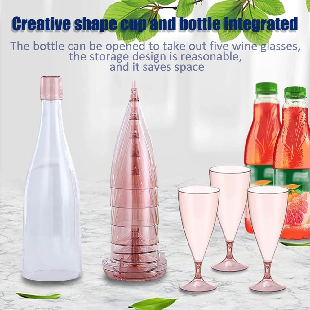 Glass Container Set - ชุดแก้วไวน์แชมเปญพลาสติกแบบพับได้ใหม่ แก้วไวน์แบบใช้ซ้ำได้พร้อมขวดเก็บ เหมาะสำหรับการเดินทางแคมป์ปิ้งกลางแจ้ง