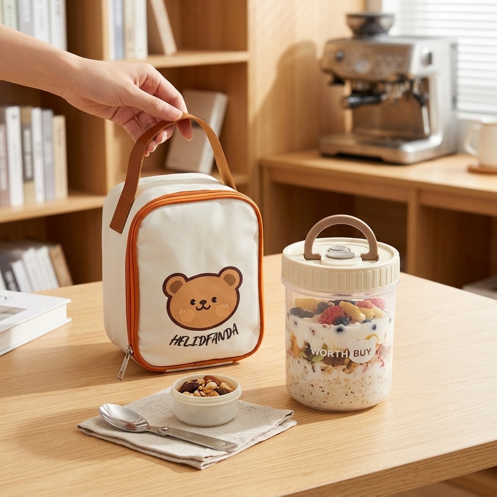 Meal Prep Yogurt Containers - ภาชนะใส่ข้าวโอ๊ตข้ามคืนพร้อมฝาปิด ภาชนะเก็บอาหารพลาสติก ไมโครเวฟปลอดภัย ป้องกันการรั่วซึม ถ้วยโยเกิร์ต ถ้วยสลัด