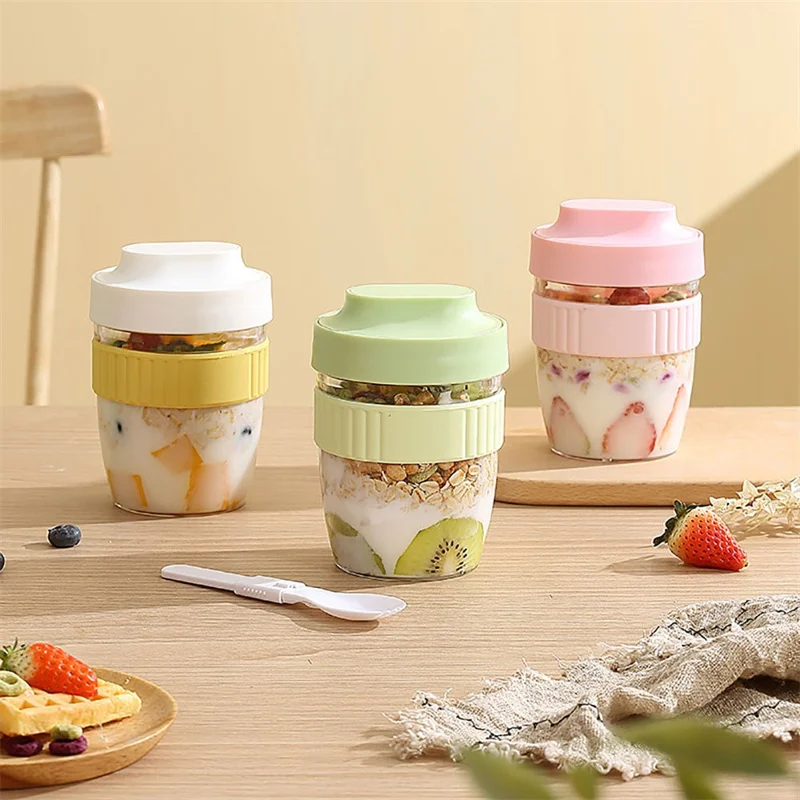 Meal Prep Yogurt Containers - 480/570ml ถ้วยอาหารเช้าแบบพกพาข้าวโอ๊ตธัญพืช Nut โยเกิร์ตสลัดถ้วยช้อนกล่องอาหารกลางวันปิคนิคนักเรียนกล่องเก็บอาหาร
