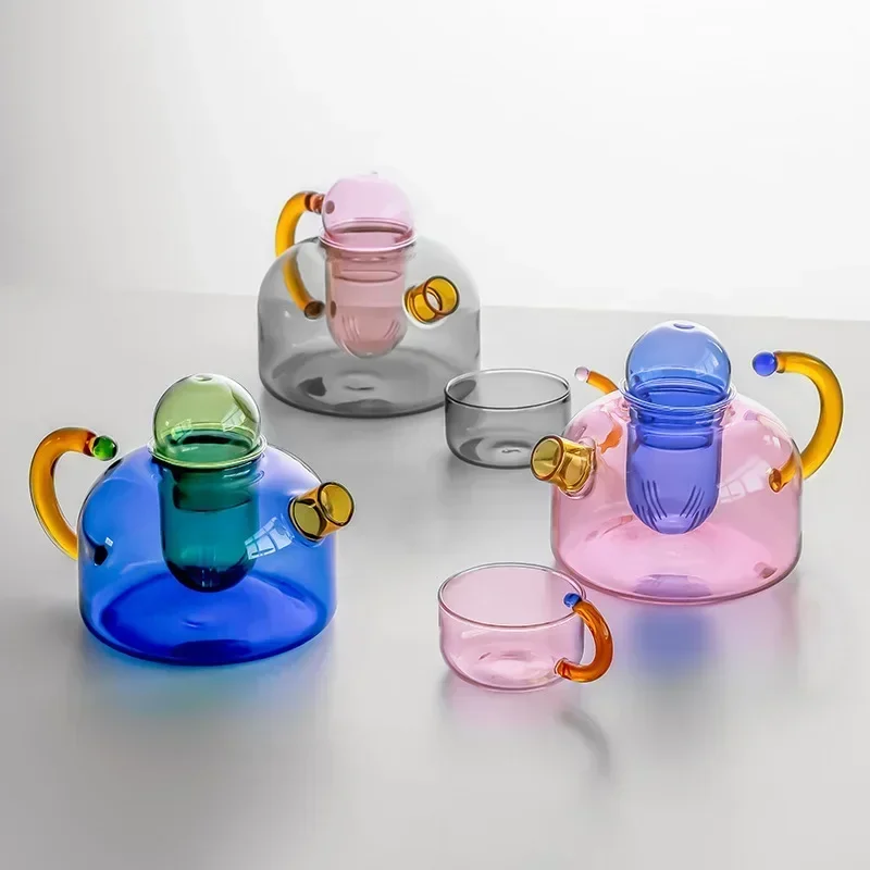 Glass Container Set - กาน้ำชาแก้วทนความร้อน 1 ชิ้น เหมาะสำหรับใช้ในครัวเรือน ชุดน้ำชาสำหรับคนรักชา กาต้มน้ำ