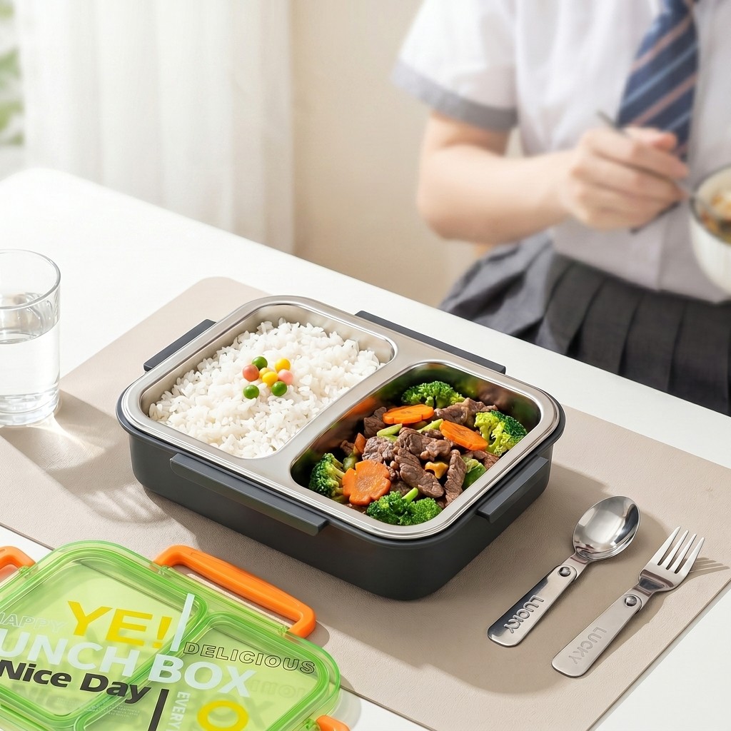 Meal Prep Lunch - กล่องข้าวสแตนเลส 304 สำหรับเข้าไมโครเวฟ แบ่งช่องเก็บอาหาร ป้องกันการรั่วซึม เหมาะสำหรับเด็ก