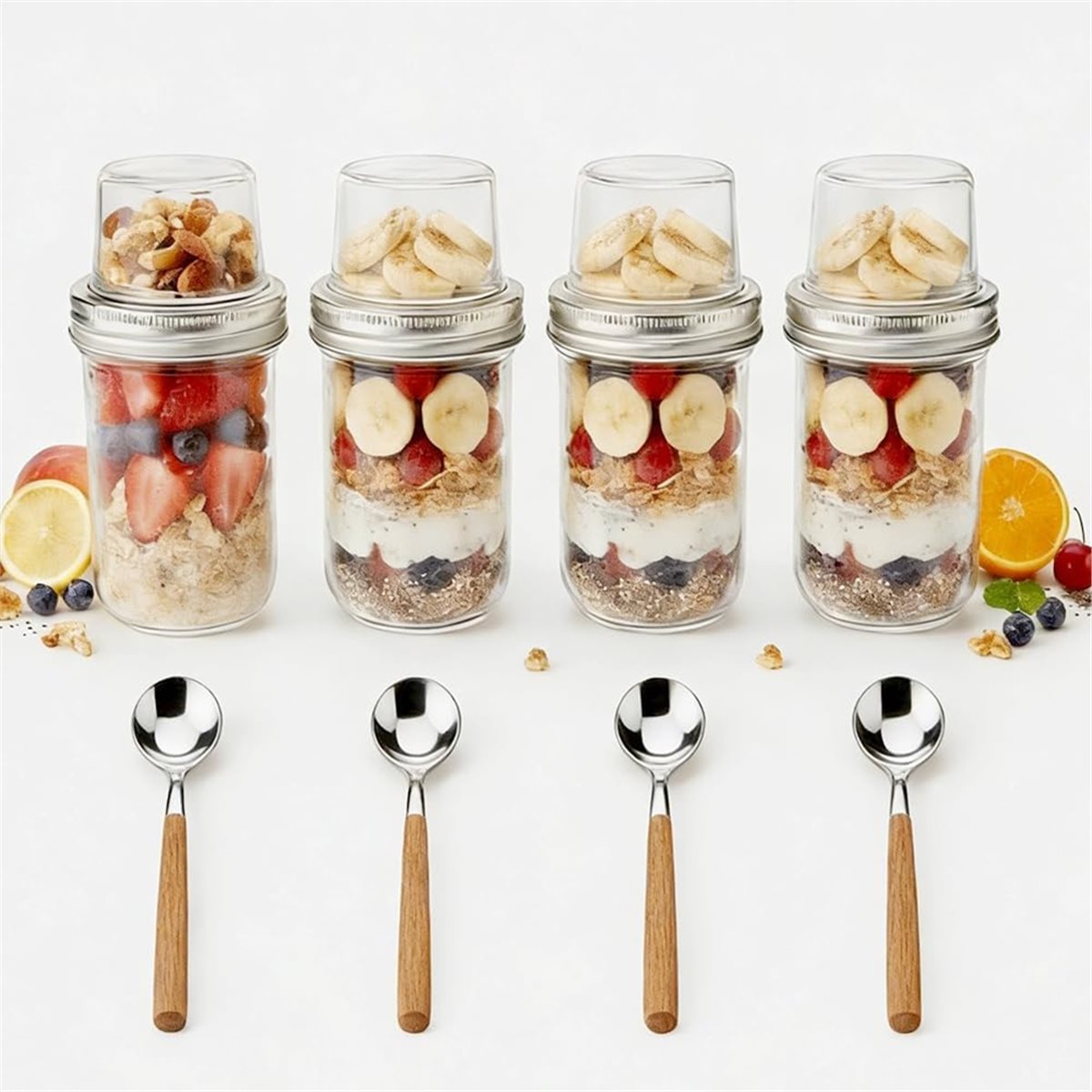 Meal Prep Overnight Oats - ภาชนะใส่โอเวอร์ไนท์โอ๊ตพร้อมฝาปิด รุ่น 2026 Trend, ภาชนะแก้วสองชั้นสำหรับเตรียมอาหารพร้อมช่องแยกของแห้งและของเปียก เหมาะสำหรับโอเวอร์ไนท์โอ๊ตและสลัด