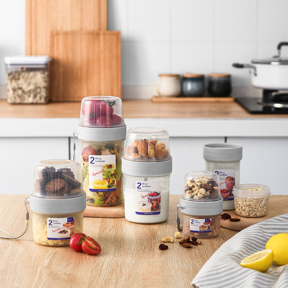 Meal Prep Yogurt Containers - กล่องมีขอบปิดผนึกสลัดโยเกิร์ต2ชั้นชามอาหารกลางวันแบบพกพาสำหรับซีเรียลสแน็คปิดผนึกขวดผลไม้ถ้วยโยเกิร์ตถั่ว1ชิ้น