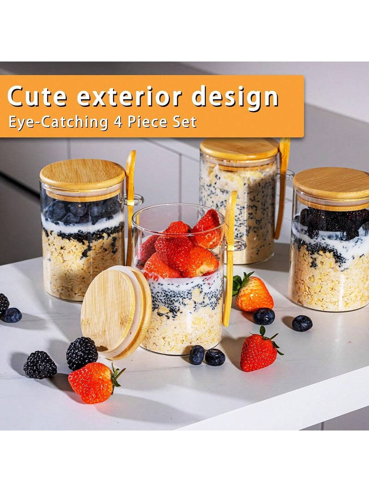ชุด 4 ชิ้น โหลแก้วสำหรับเก็บอา - Meal Prep Overnight Oats บทวิจารณ์และราคา