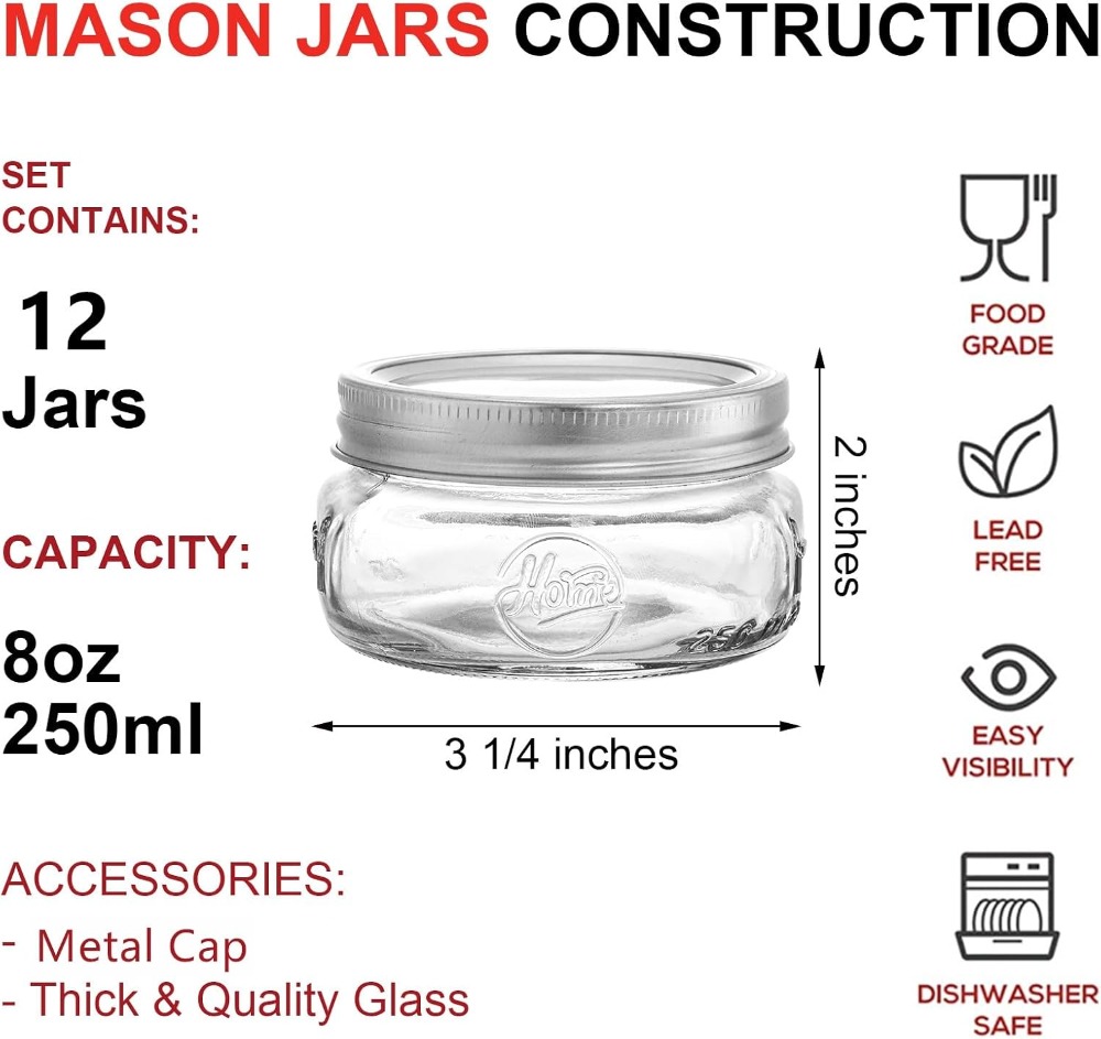 ชุดโหลแก้วปากกว้างขนาด 8 ออนซ์ - Meal Prep Overnight Oats บทวิจารณ์และราคา